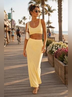 FP Beach Ribbed Maxi Skirt Yellow Size Small great condition